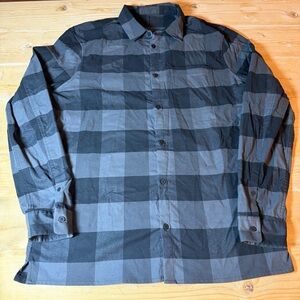 Lululemon Button Up Shirt Men's *Large* Black Grey Plaid Flannel Long Sleeve